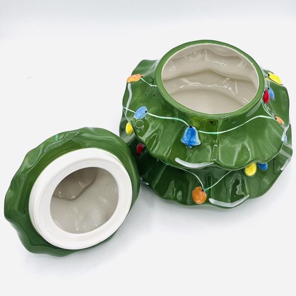 Christmas Tree Ceramic Lidded Cookie Jar. Brighten The Season 2006 Holiday Decor - Picture 5 of 6